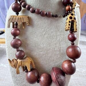 Vintage Wooden Animal Necklace with Rich Brown Tones